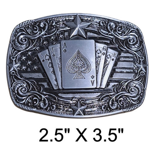 Western Engraved Poker Cards Buckle (2 Color Options)