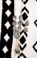 Silvertone Concho Falls Cord Necklace and Earring Set