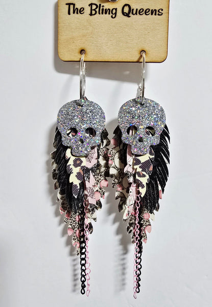 HALLOWEEN - Big & Boujee Custom Feather Earrings (Skulls)