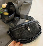 Gothic Style Embossed Skull Pattern Bum Bag/Crossbody Bag with Chain