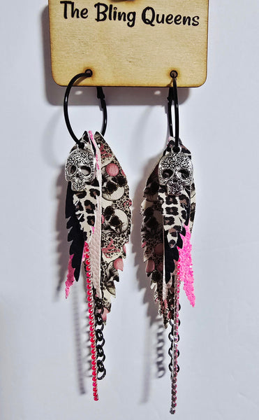 HALLOWEEN - Big & Boujee Custom Feather Earrings (Skulls)