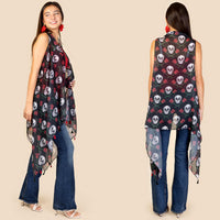 Skulls & Roses Vest/Cover Up with Tassels