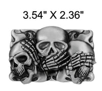 Engraved Skulls "Hear, Speak, & See No Evil" Belt Buckle