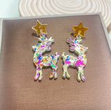 Christmas - Small Glitter Acrylic Reindeer Earrings