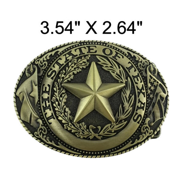 Western Style Engraved State of Texas Star Logo Buckle (2 Colors Available)