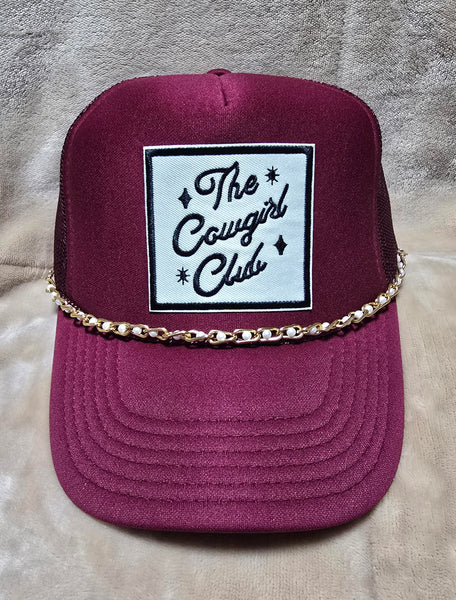 Handcrafted "The Cowgirl Club" Trucker's Cap with Hat Chain
