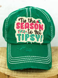 Distressed "Tis The Season To Get Tipsy!" Cap (2 Color Choices)