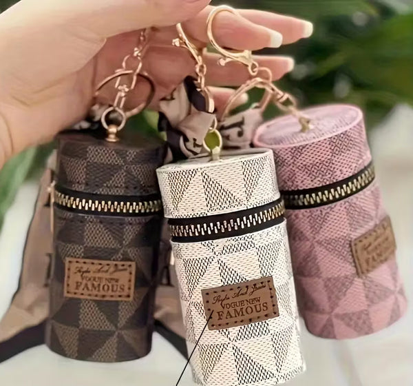 Lipstick/Chapstick Triangular Print Bag Keychain (3 Color Choices)