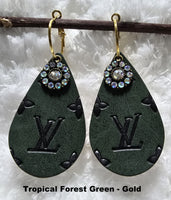 Embossed Teardrop Earrings with Charms (13 Color Choices)