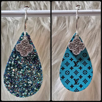 Turquoise & Black Interchangeable Teardrop Earrings with Rhinestone Charms