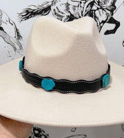 Western Faux Leather & Turquoise Stones Hat Band (2 Colors Available)