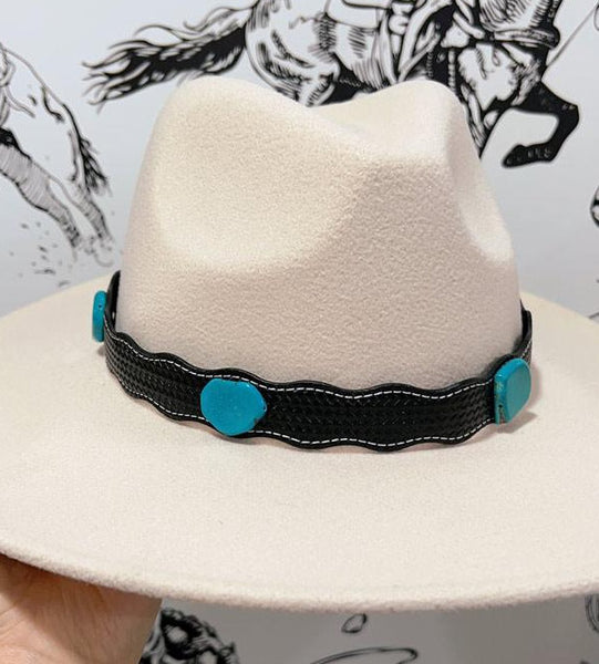 Western Faux Leather & Turquoise Stones Hat Band (2 Colors Available)