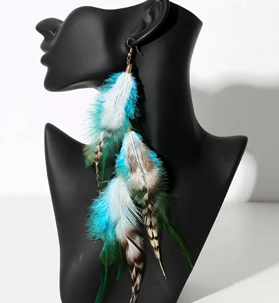 Boho Chic Long Dangle Feather Earrings - 2 Color Choices