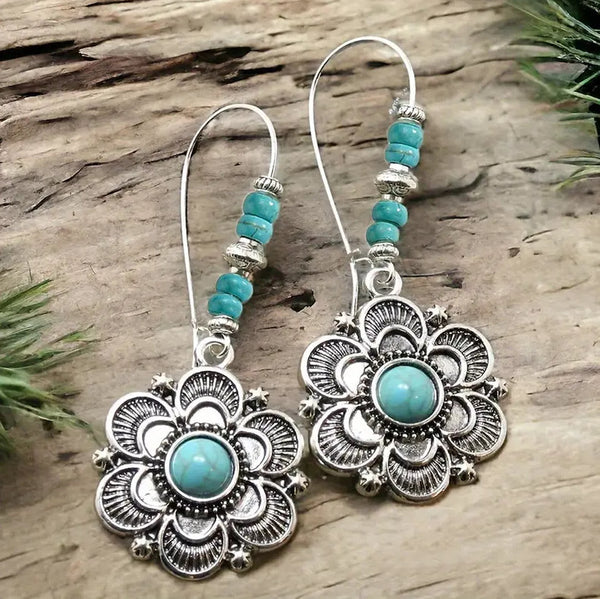 Western Boho Turquoise Beaded Dangle Earrings (2 Style Choices)