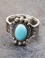 Western - Turquoise Hatfield Lane Silvertone Stretch Bracelet
