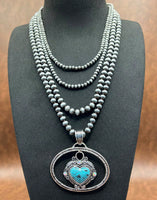 Western - 4 Layer Beaded Heart Necklace with Matching Earrings (2 Colors Available)
