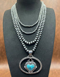 Western - 4 Layer Beaded Heart Necklace with Matching Earrings (2 Colors Available)