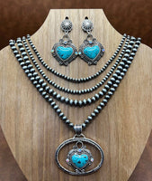 Western - 4 Layer Beaded Heart Necklace with Matching Earrings (2 Colors Available)