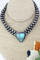 Western Turquoise & Silver Pearl Choker (7 Styles Available)
