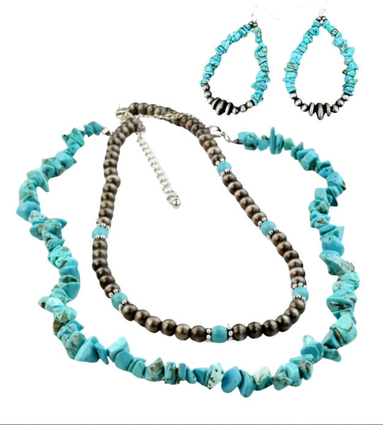 Western Turquoise & Navajo Pearl Necklaces with Coordinating Earrings