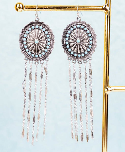 Show Stopper Crystal Silver-Tone Fringe Earrings - Turquoise