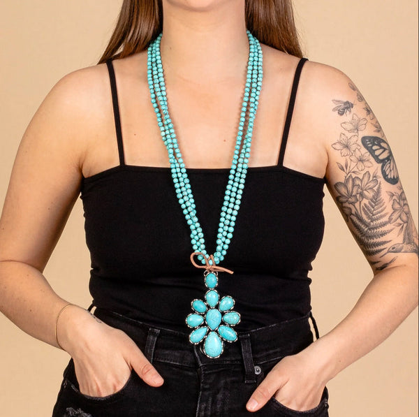 Large Turquoise Squash Blossom Necklace