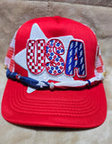 Handcrafted Patriotic - "USA" Trucker's Cap with Hat Chain