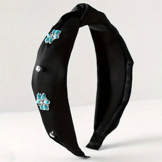 Western Flower Squash Blossom Black Knotted Headband