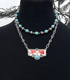 Western Steer Skull Layered Necklace with Matching Earrings