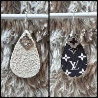 Black & White Interchangeable Teardrop Earrings with Rhinestone Charms