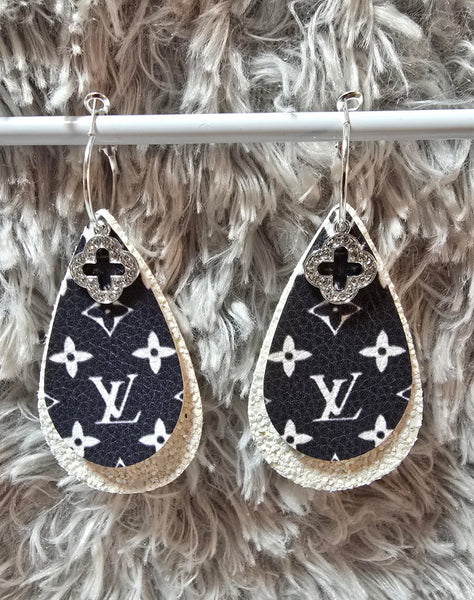 Black & White Interchangeable Teardrop Earrings with Rhinestone Charms