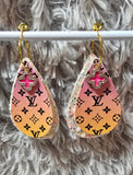 Pink Orange Ombre & Black Interchangeable Teardrop Earrings with Rhinestone Charms