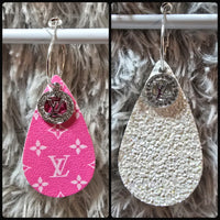 Pink & White Interchangeable Teardrop Earrings with Rhinestone Charms