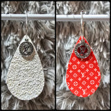 Red & White Interchangeable Teardrop Earrings with Charms