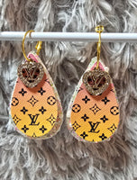 Yellow Orange Ombre & Black Interchangeable Teardrop Earrings with Rhinestone Charms