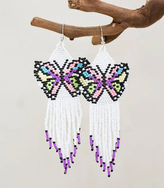Colorful Bohemian Beaded Butterfly Tassel Earrings