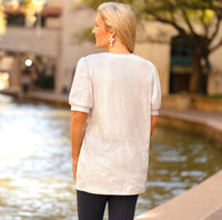 White - Sequin Short Sleeve Top
