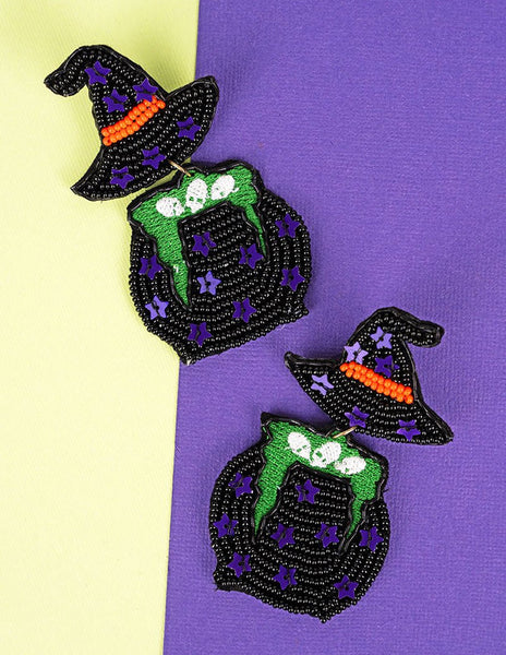 Halloween - Witch's Brew Cauldron Bubble Seed Bead Earrings