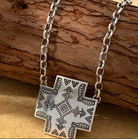 Western Aztec Cross Necklace with Matching Earrings