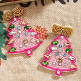 CHRISTMAS Tree Seed Bead Earrings - Pink