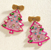 CHRISTMAS Tree Seed Bead Earrings - Pink