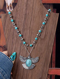 Western Turquoise Beaded Thunderbird Layered Necklace with Bonus Earrings