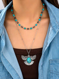 Western Turquoise Beaded Thunderbird Layered Necklace with Bonus Earrings