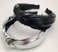 Faux Leather Look Headband Set (Black & Silver)