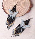 Black Bohemian Beaded Butterfly Tassel Earrings
