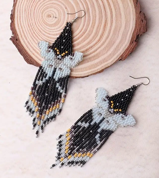 Black Bohemian Beaded Butterfly Tassel Earrings