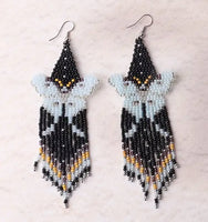 Black Bohemian Beaded Butterfly Tassel Earrings