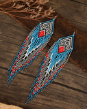 Boho-Chic Blue Beaded Long Tassel Earrings