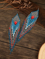 Boho-Chic Blue Beaded Long Tassel Earrings