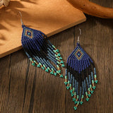 Boho-Chic Royal Blue Beaded Long Tassel Earrings